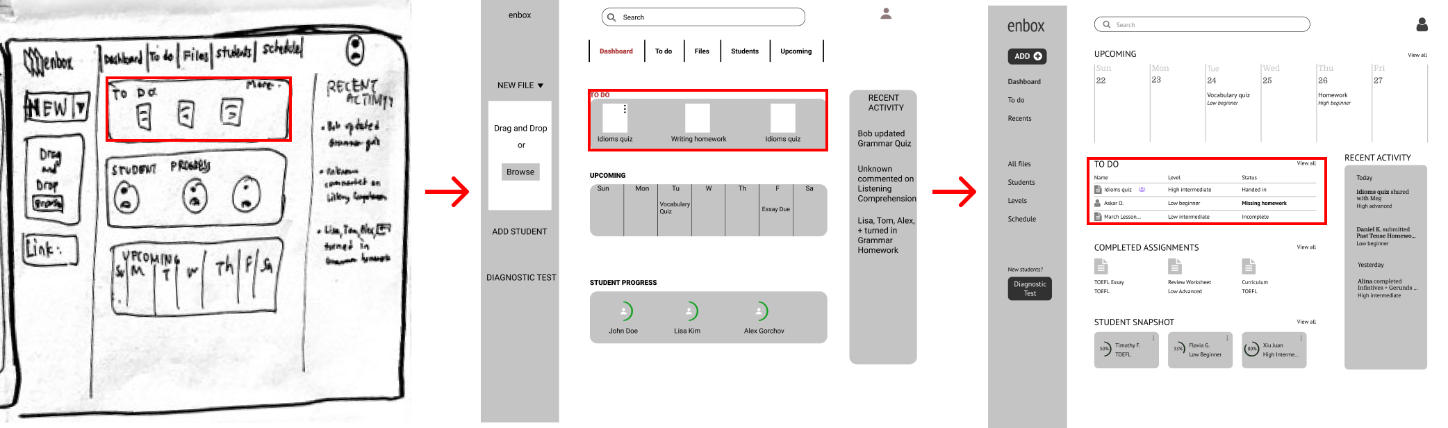 Enbox dashboard wireframe