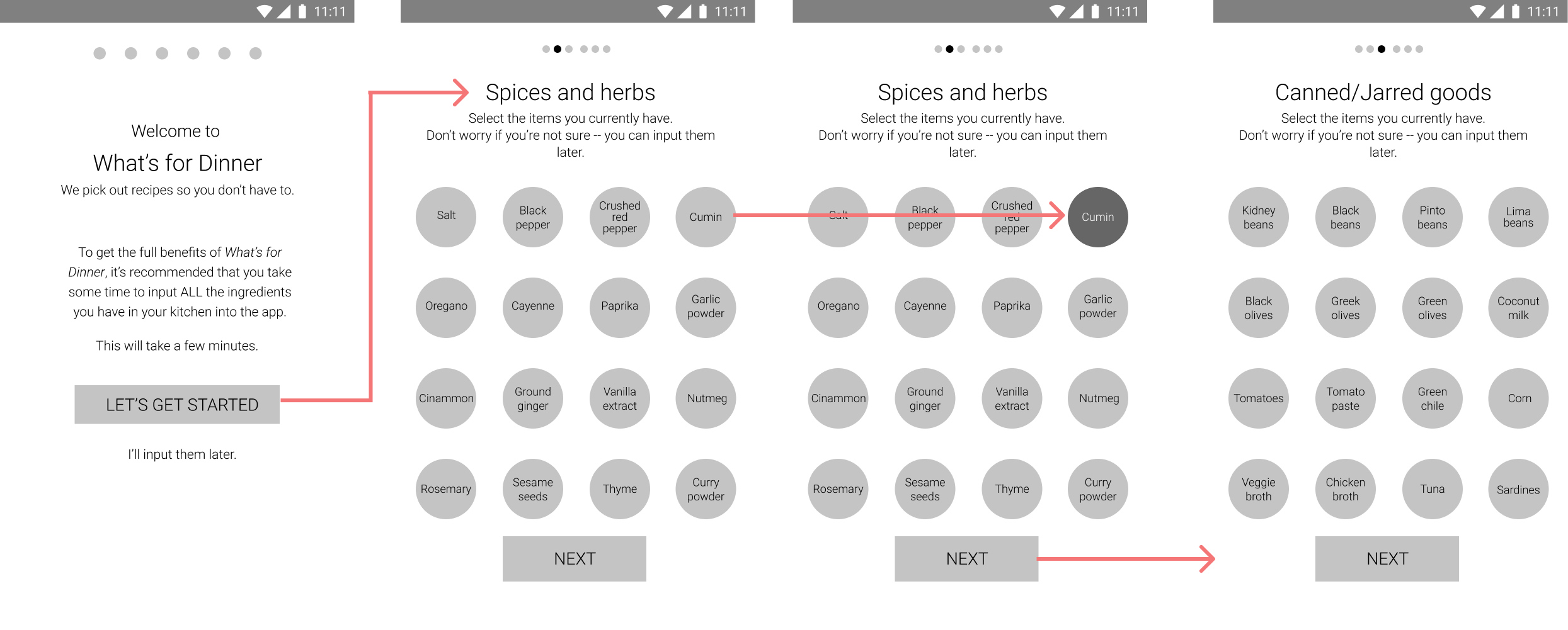 Onboarding wireframe